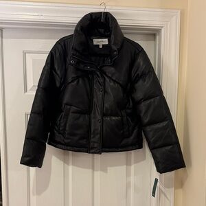 Vegan Faux Leather, Black Puffer Jacket